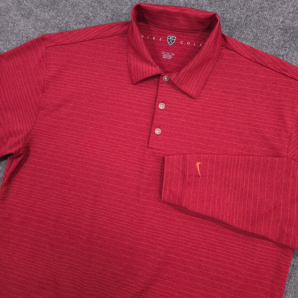 Nike Golf Polo Shirt Mens XL Burgundy Heather Striped Performance Long Sleeve